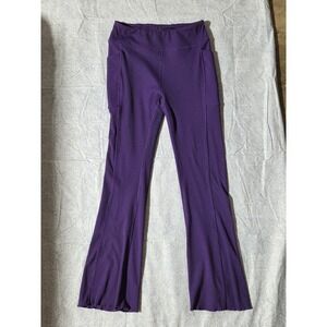 Freely Purple Ribbed Flare Leggings Womens Large High Waist Side Pockets Yoga